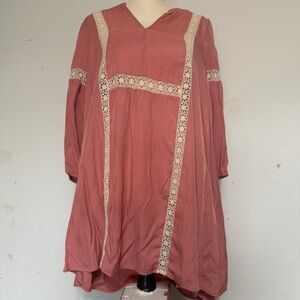 Pink Lace-Trimmed Tunic Dress